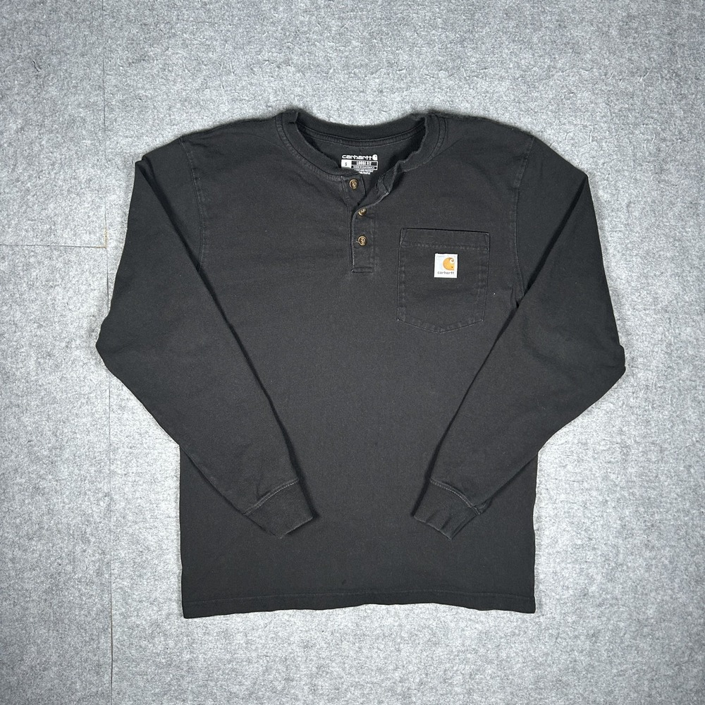 Vintage Carhartt K128 Long Sleeve T-Shirt Mens Small Black Y2K Henley Pocket